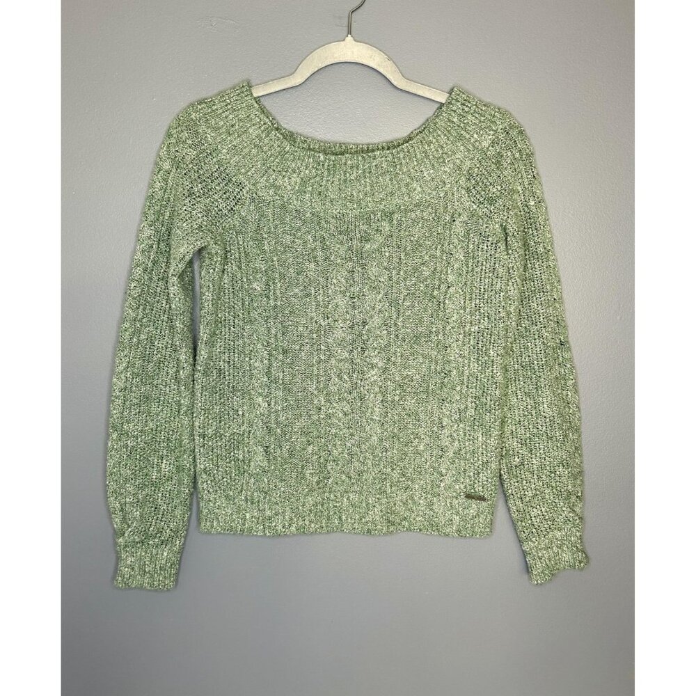Abercrombie & Fitch Sweater Womens XS Green Cable Knit Pullover Long Sleeve Soft